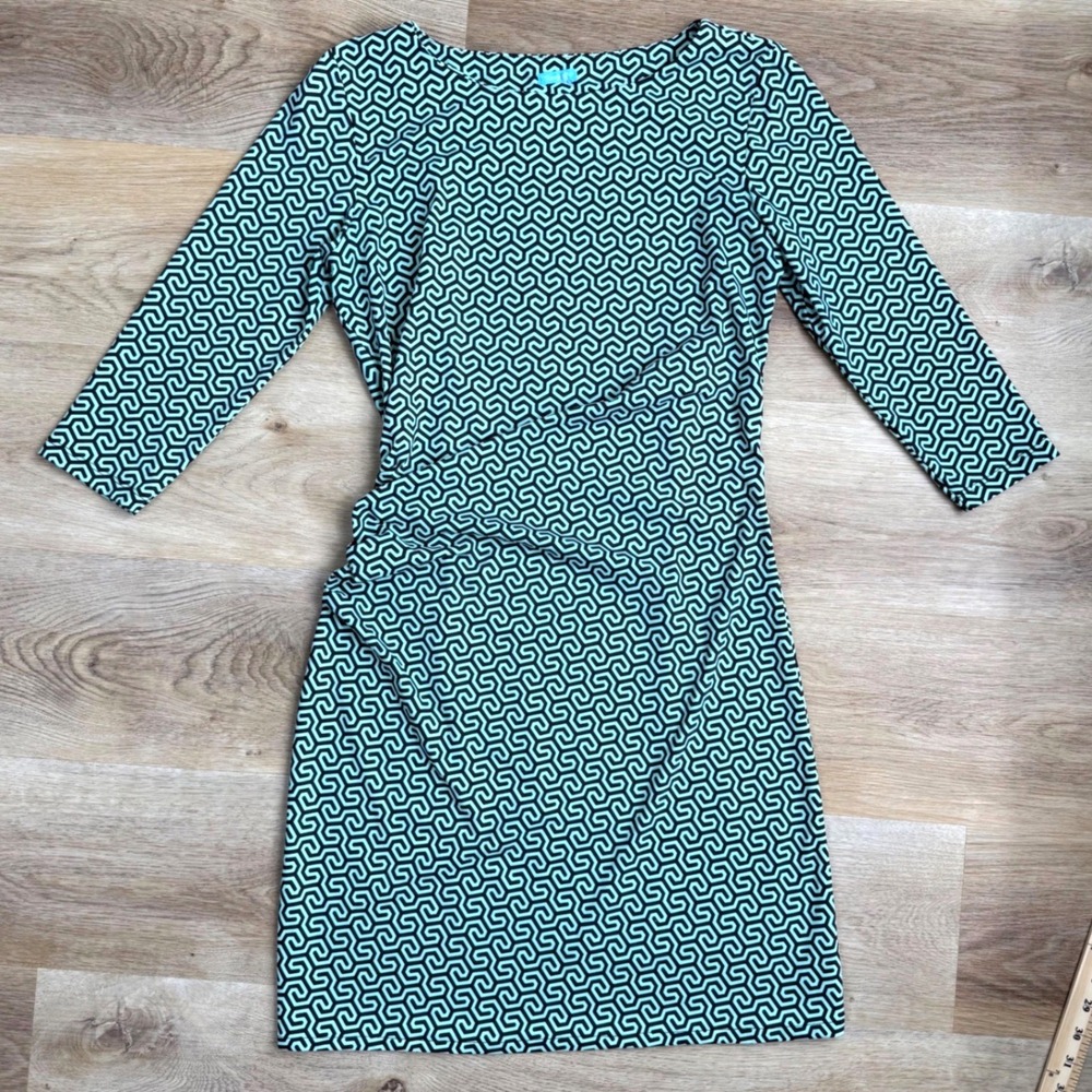 J.McLaughlin Aqua Blue Geometric Sheath Dress Women 4 Office Chic Luxury Preppy